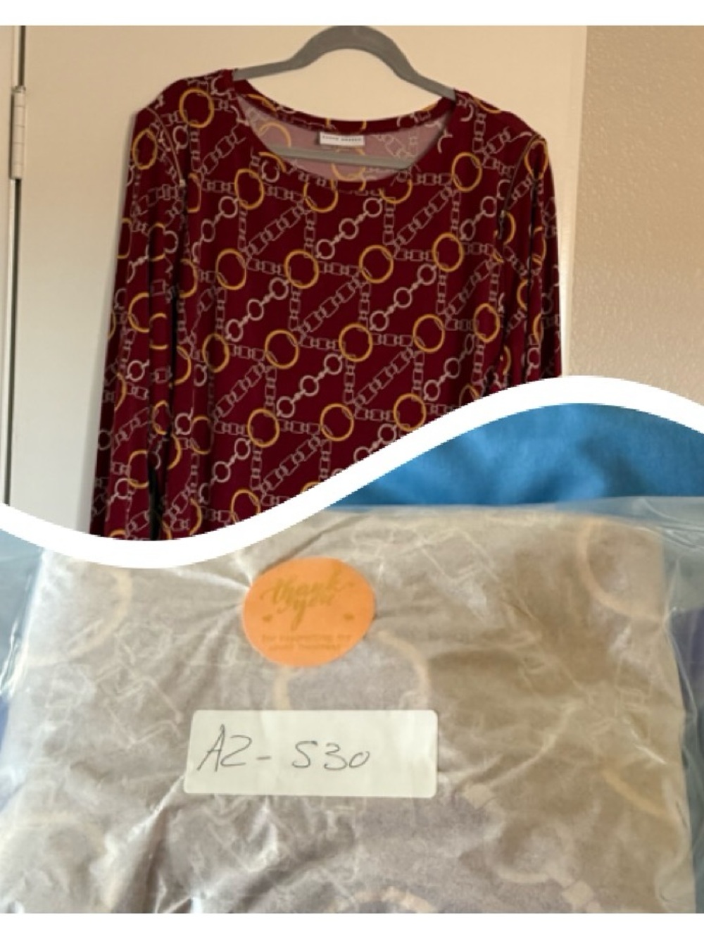 Susan Graver Burgundy Long Sleeve Liquid Knit Chain Pattern.Gold Zipper Shoulder - Picture 10 of 11